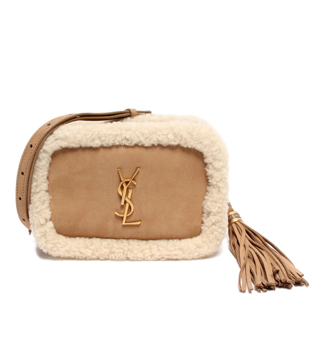 Saint Laurent Sling Bag Belt Sheepskin Tassel Leather Tan